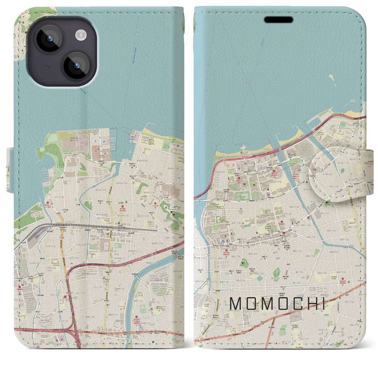 【百道(福岡県)】地図柄iPhoneケース(手帳タイプ)