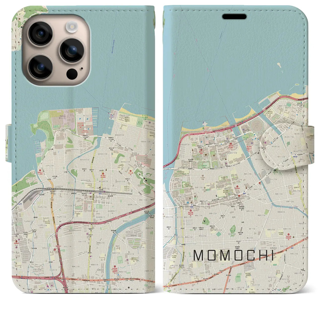 【百道(福岡県)】地図柄iPhoneケース(手帳タイプ)