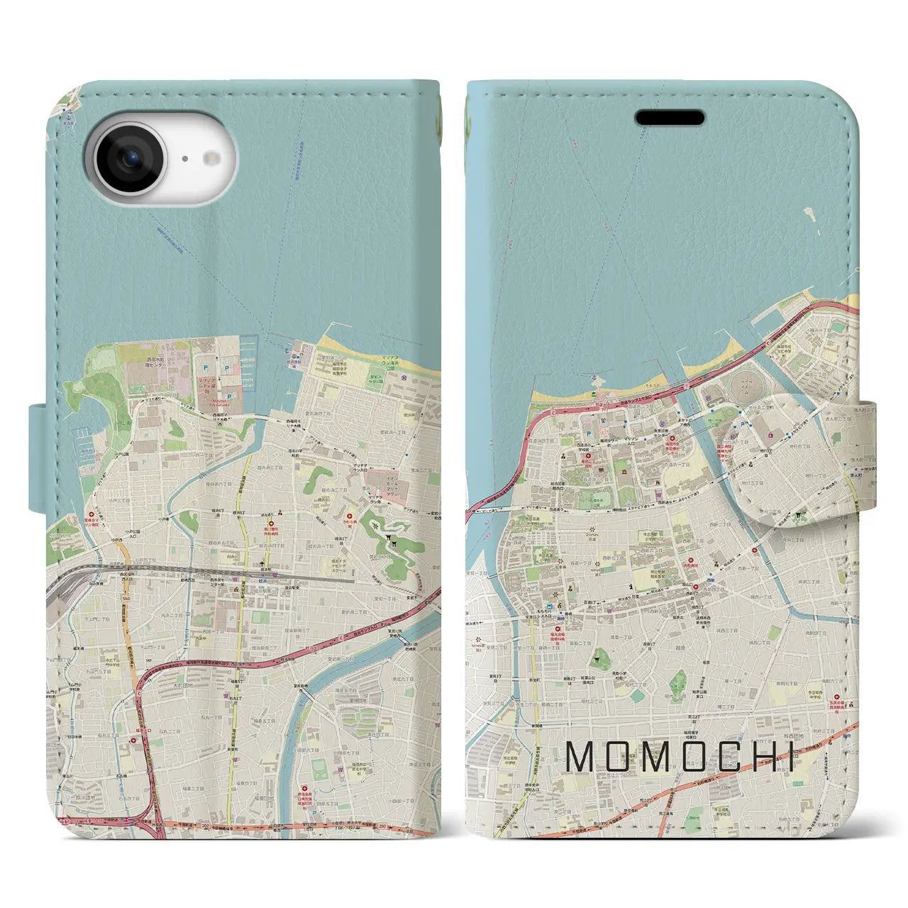 【百道(福岡県)】地図柄iPhoneケース(手帳タイプ)