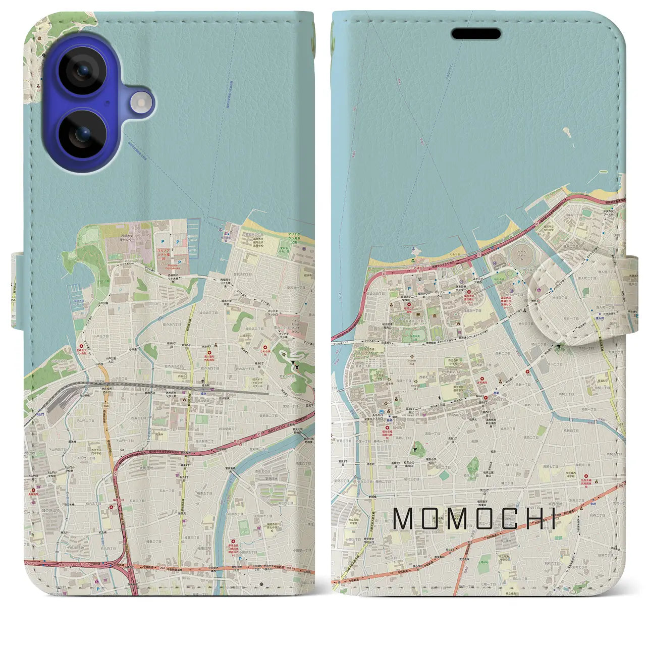 【百道(福岡県)】地図柄iPhoneケース(手帳タイプ)ナチュラル・iPhone 16 Pro Max 用