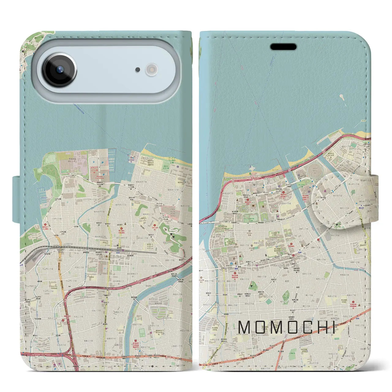 【百道(福岡県)】地図柄iPhoneケース(手帳タイプ)