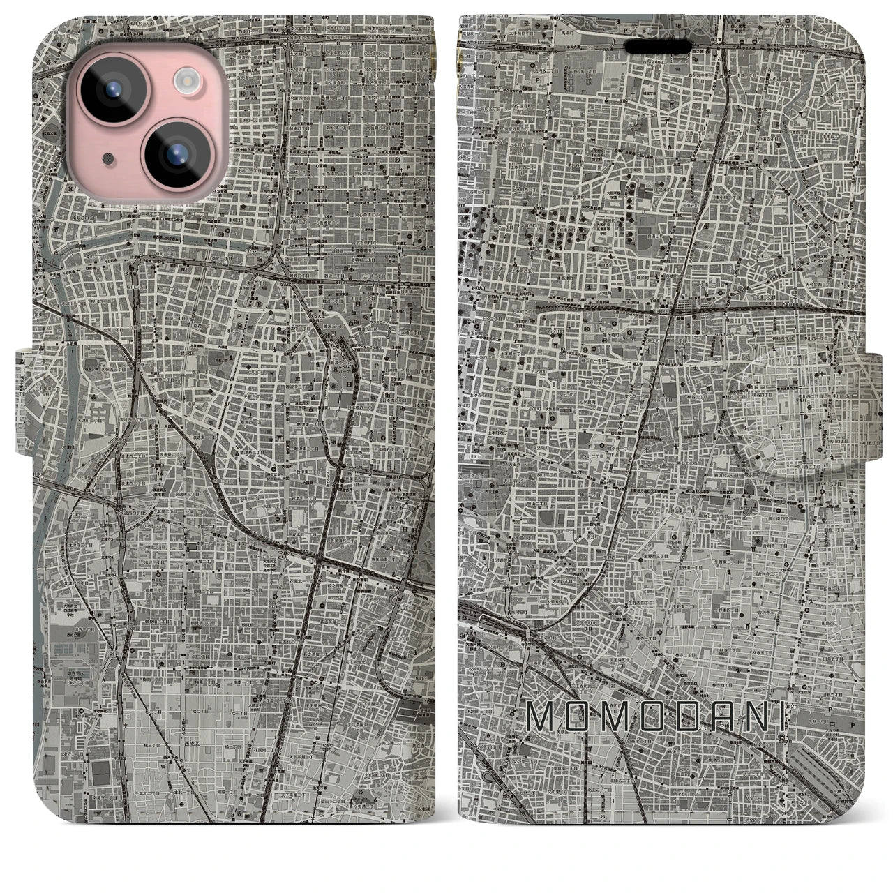 【桃谷(大阪府)】地図柄iPhoneケース(手帳タイプ)