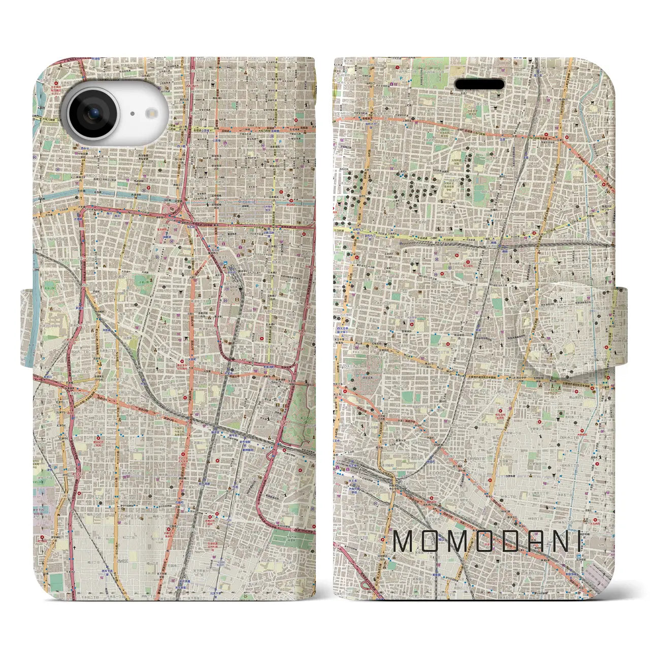 【桃谷(大阪府)】地図柄iPhoneケース(手帳タイプ)