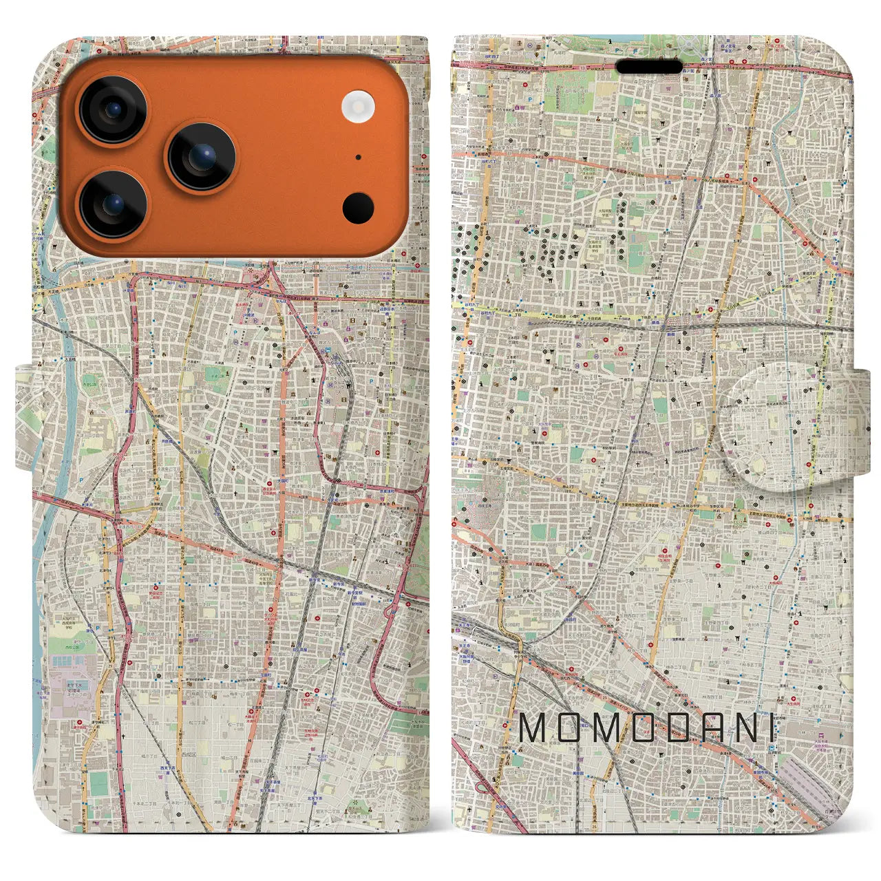 【桃谷(大阪府)】地図柄iPhoneケース(手帳タイプ)