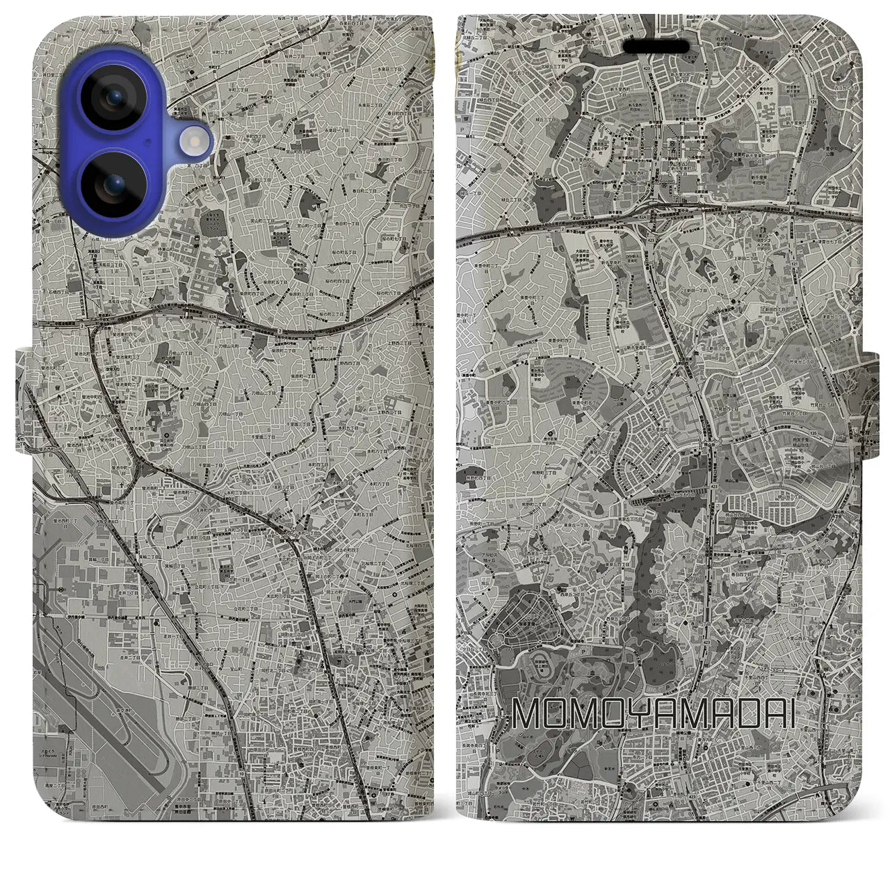 【桃山台(大阪府)】地図柄iPhoneケース(手帳タイプ)モノトーン・iPhone 16 Pro Max 用