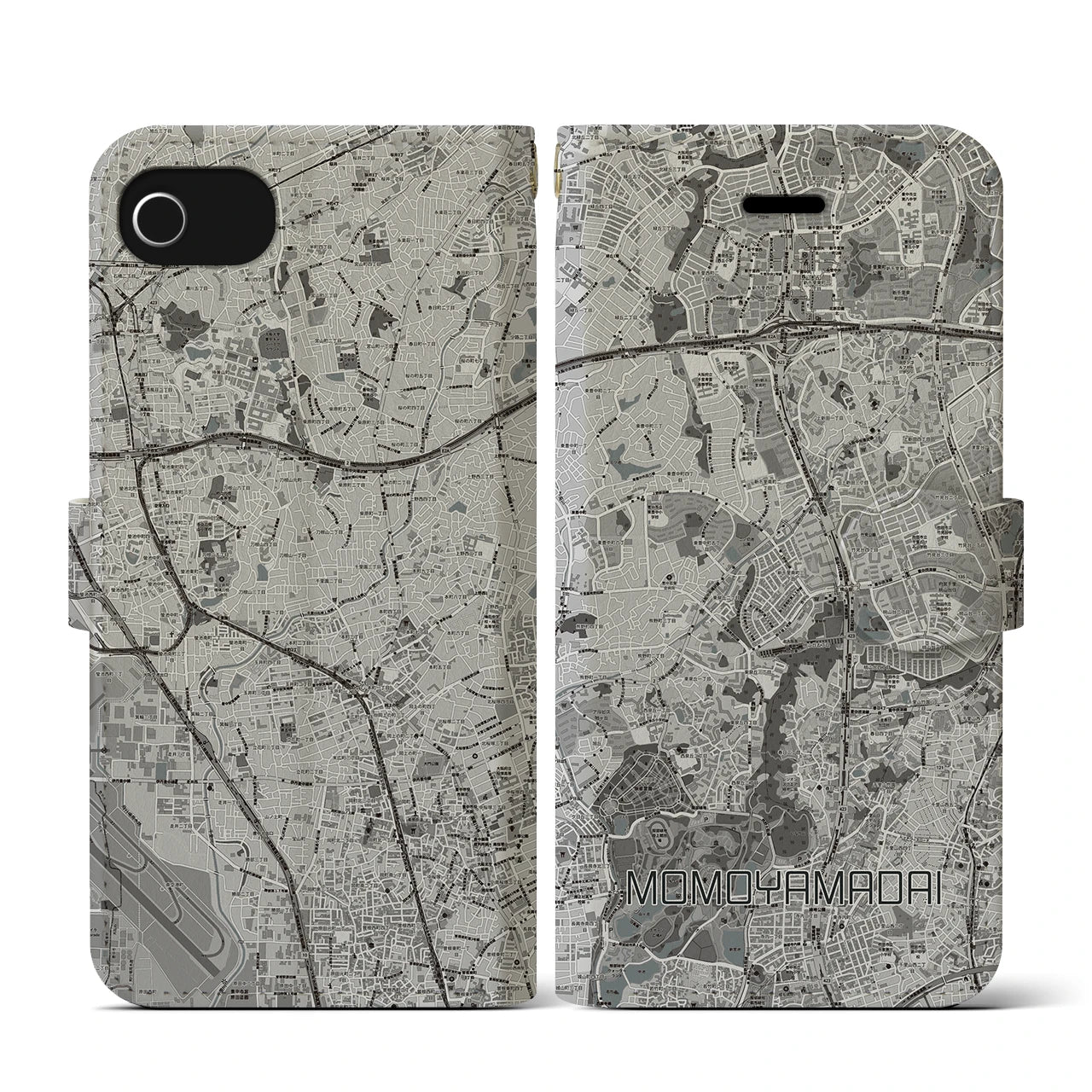 【桃山台(大阪府)】地図柄iPhoneケース(手帳タイプ)モノトーン・iPhone SE(第3 / 第2世代) / 8 / 7 / 6s / 6 用