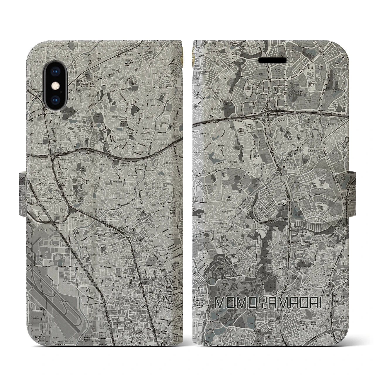 【桃山台(大阪府)】地図柄iPhoneケース(手帳タイプ)モノトーン・iPhone XS / X 用