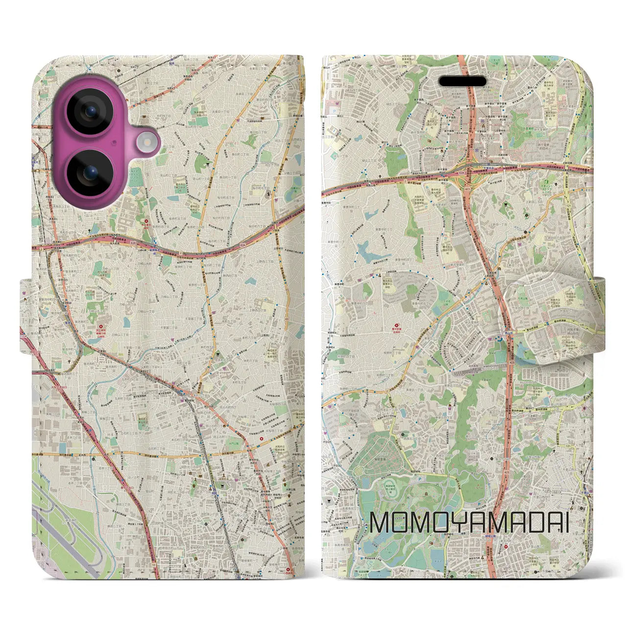 【桃山台(大阪府)】地図柄iPhoneケース(手帳タイプ)ナチュラル・iPhone 16 Pro 用