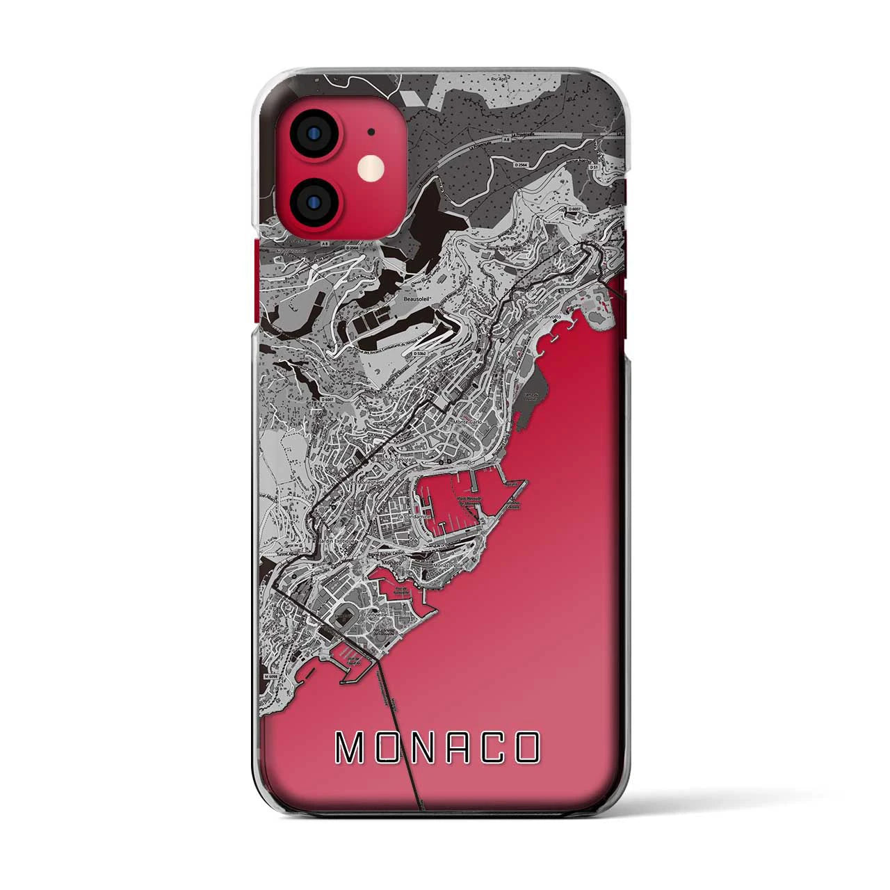 【モナコ】地図柄iPhoneケース(クリアタイプ)モノトーン・iPhone 11 用