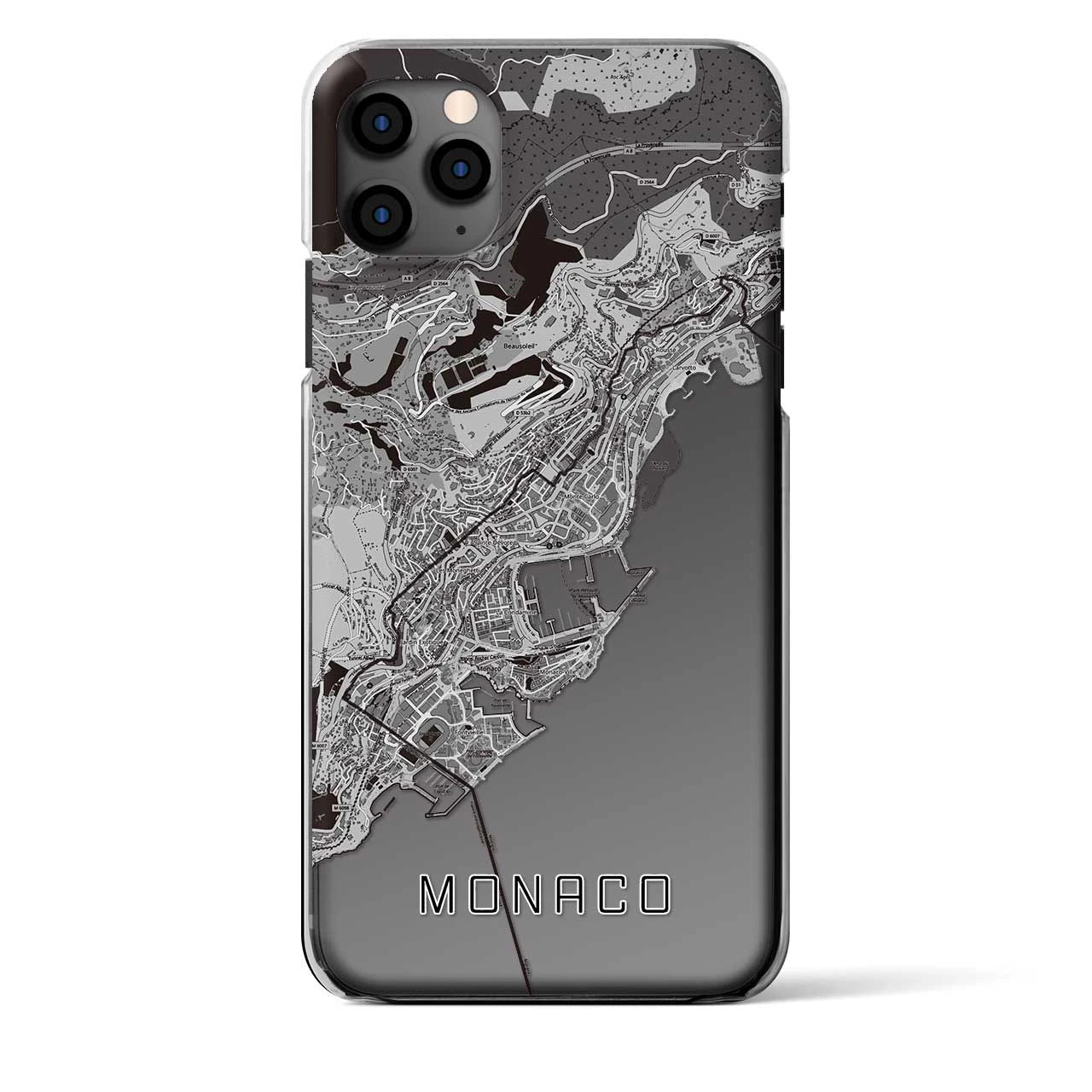 【モナコ】地図柄iPhoneケース(クリアタイプ)モノトーン・iPhone 11 Pro Max 用