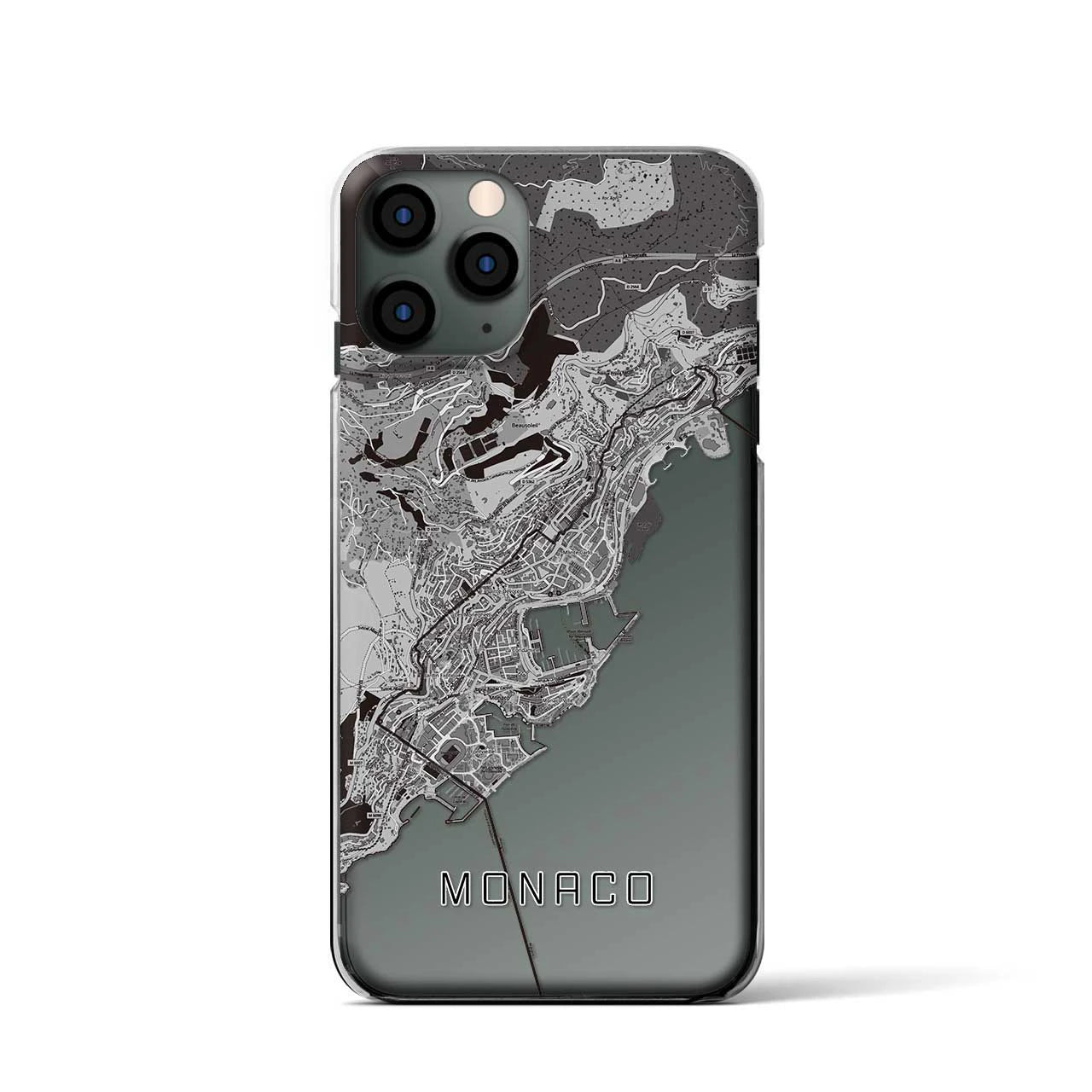 【モナコ】地図柄iPhoneケース(クリアタイプ)モノトーン・iPhone 11 Pro 用