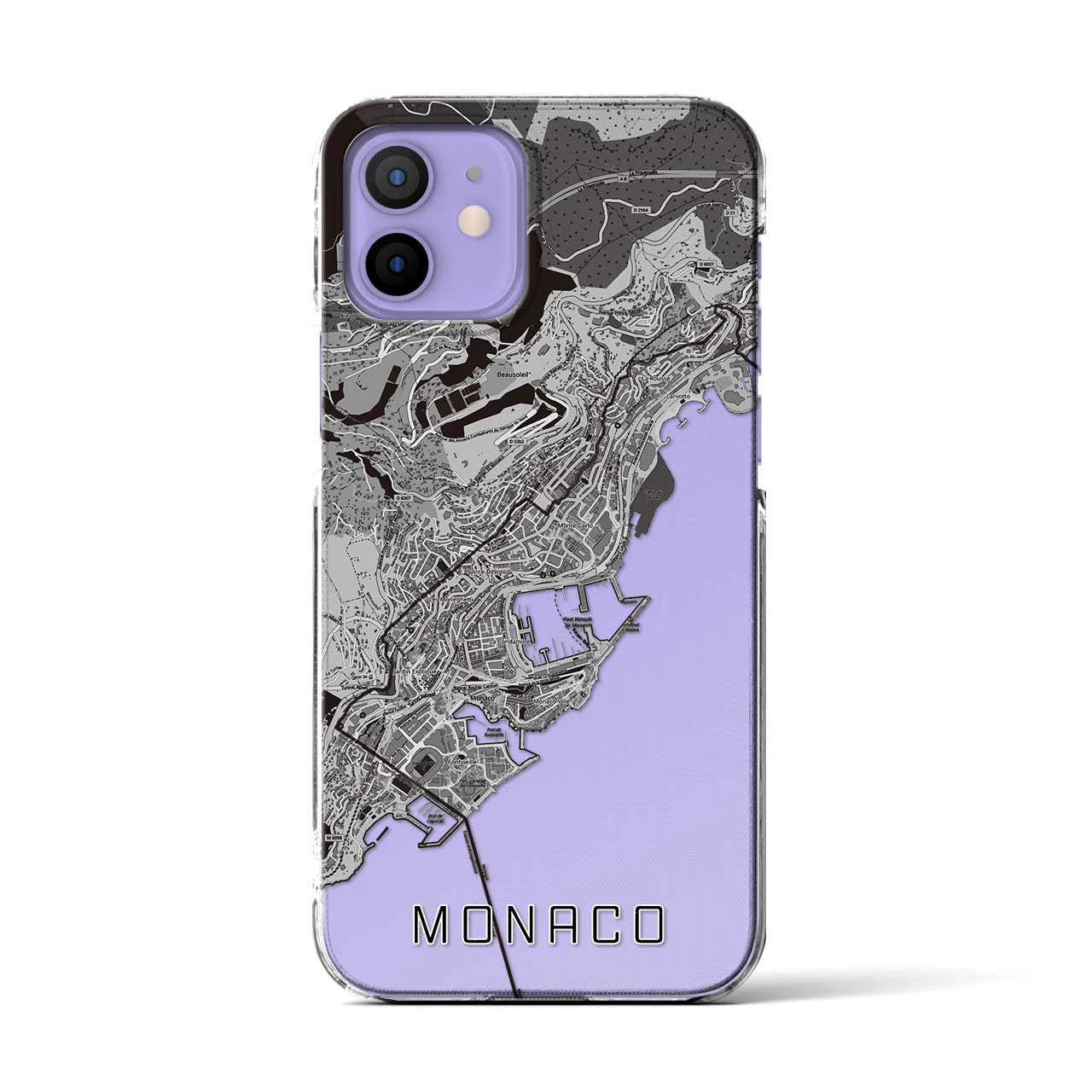 【モナコ】地図柄iPhoneケース(クリアタイプ)モノトーン・iPhone 12 / 12 Pro 用