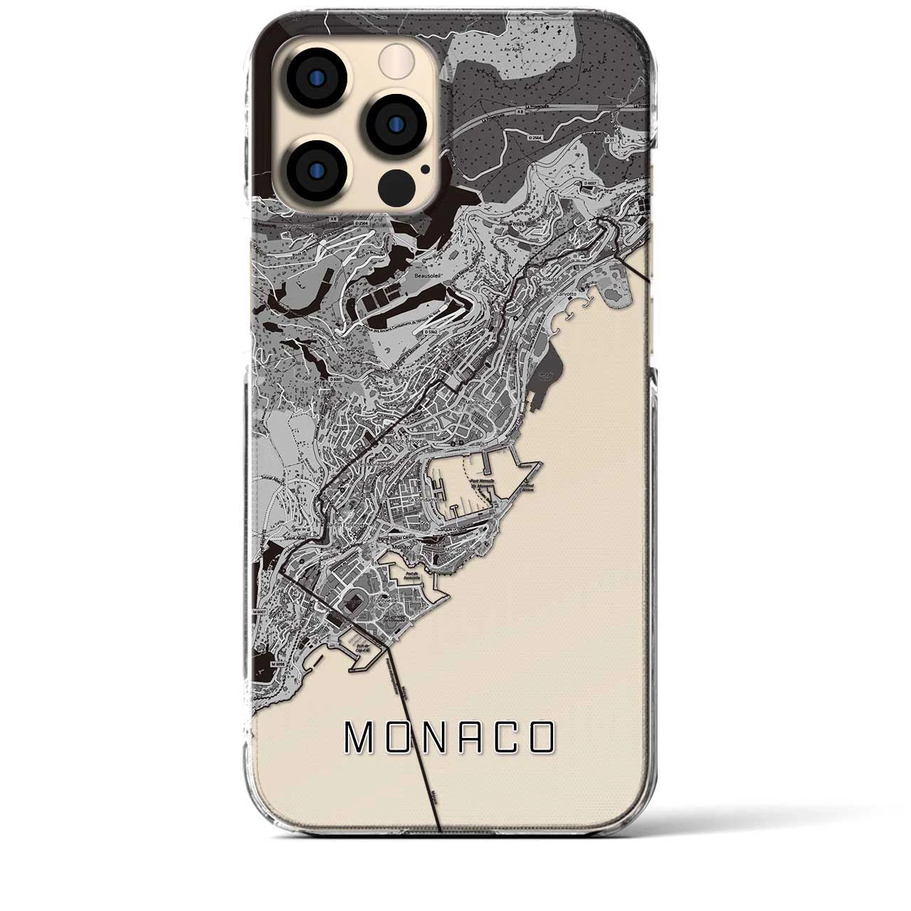 【モナコ】地図柄iPhoneケース(クリアタイプ)モノトーン・iPhone 12 Pro Max 用