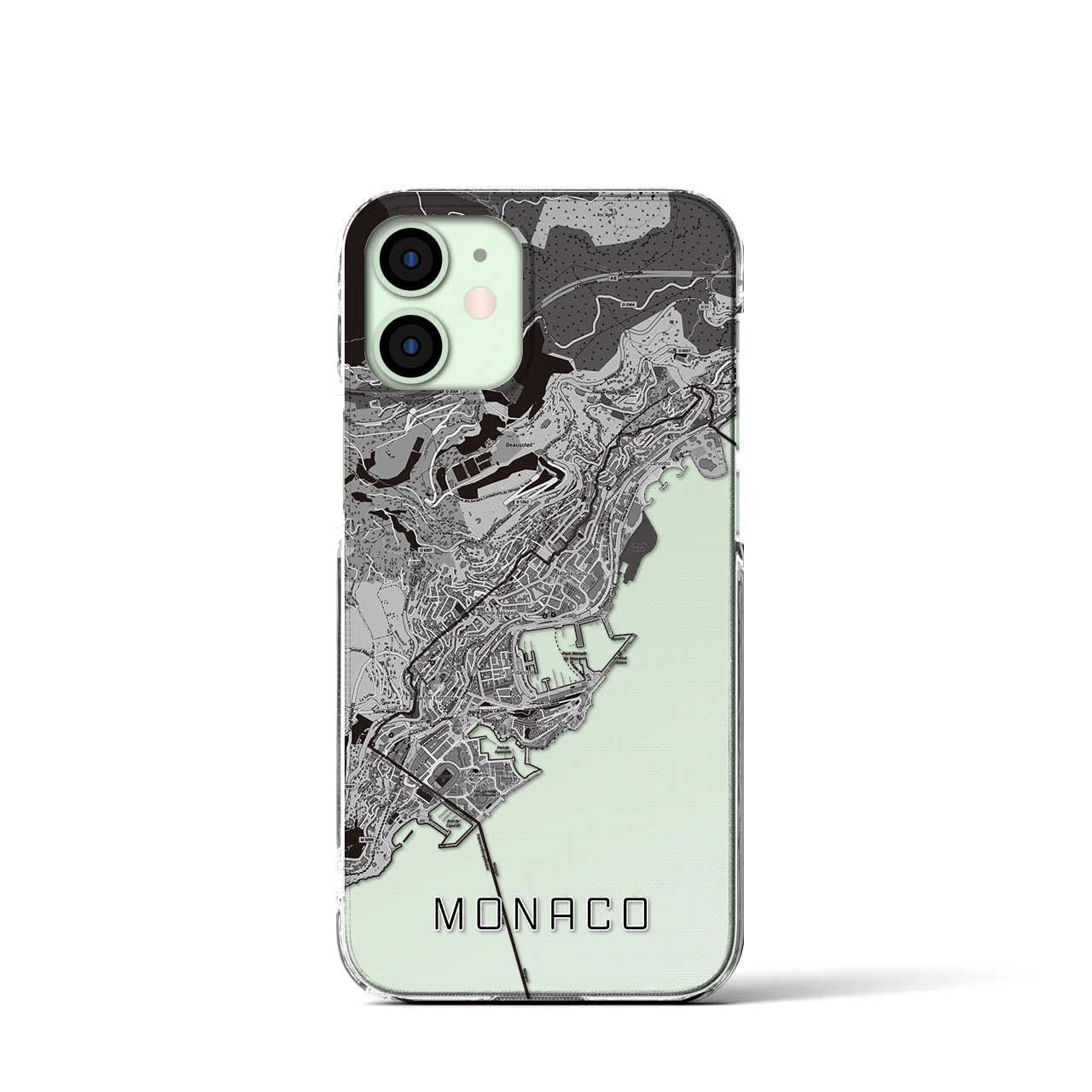 【モナコ】地図柄iPhoneケース(クリアタイプ)モノトーン・iPhone 12 mini 用