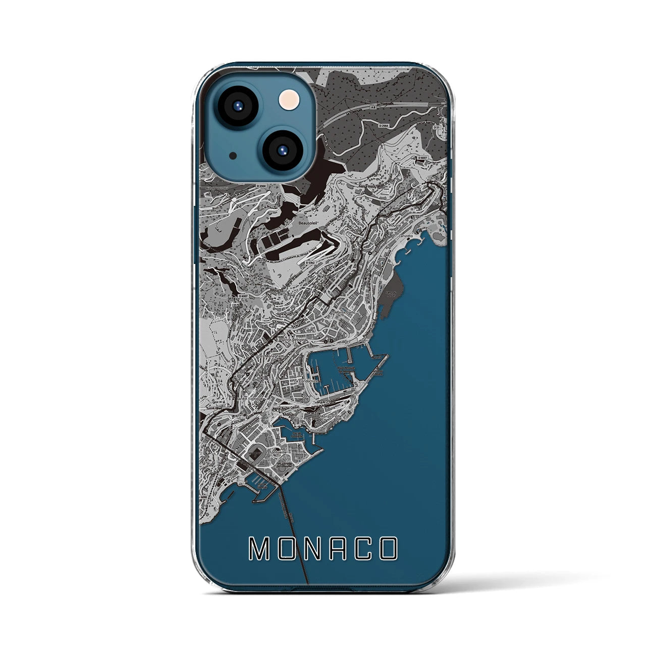 【モナコ】地図柄iPhoneケース(クリアタイプ)モノトーン・iPhone 13 用