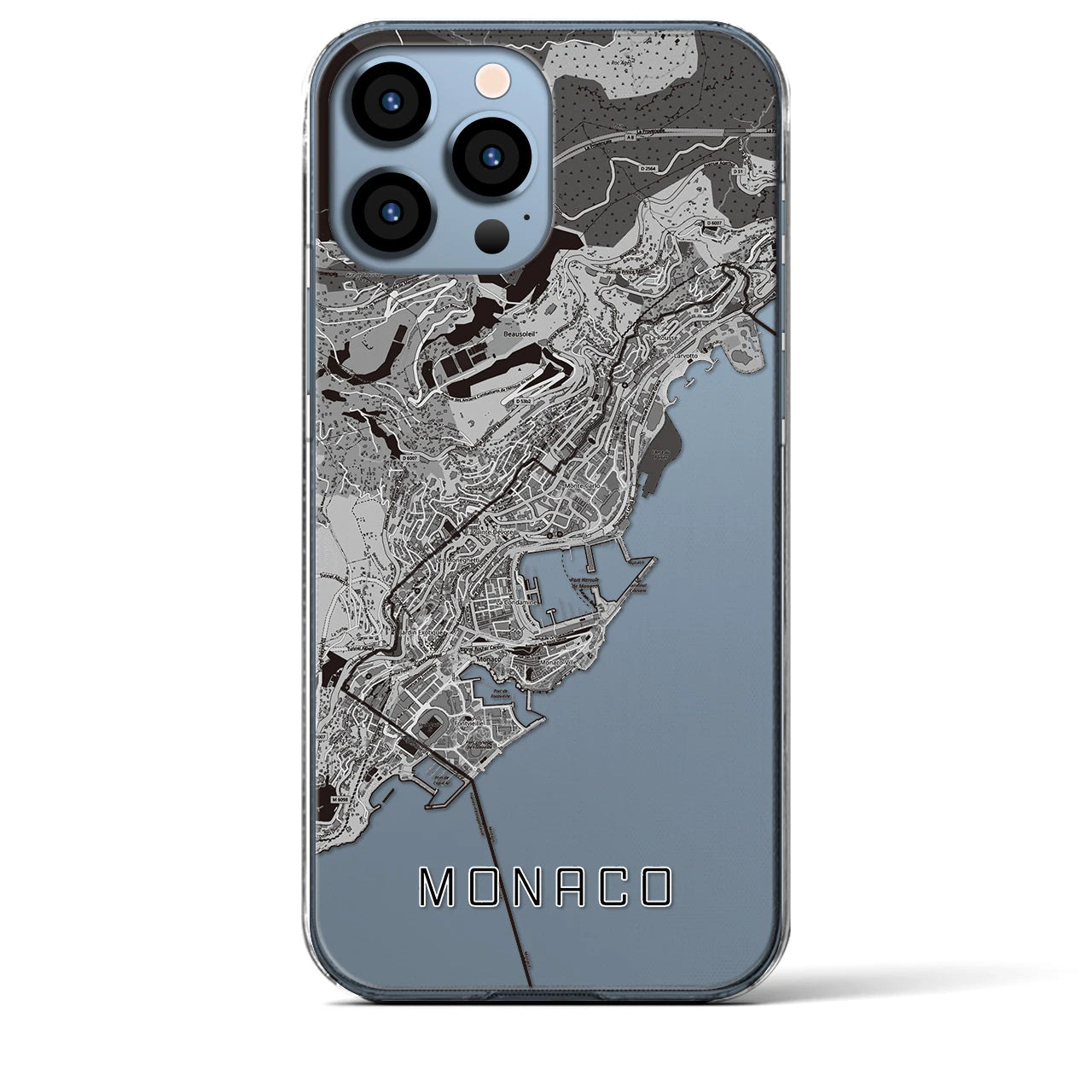 【モナコ】地図柄iPhoneケース(クリアタイプ)モノトーン・iPhone 13 Pro Max 用