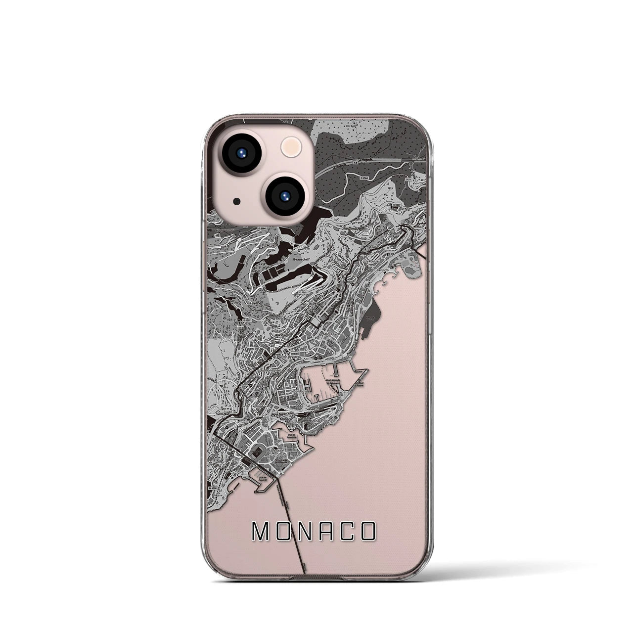 【モナコ】地図柄iPhoneケース(クリアタイプ)モノトーン・iPhone 13 mini 用