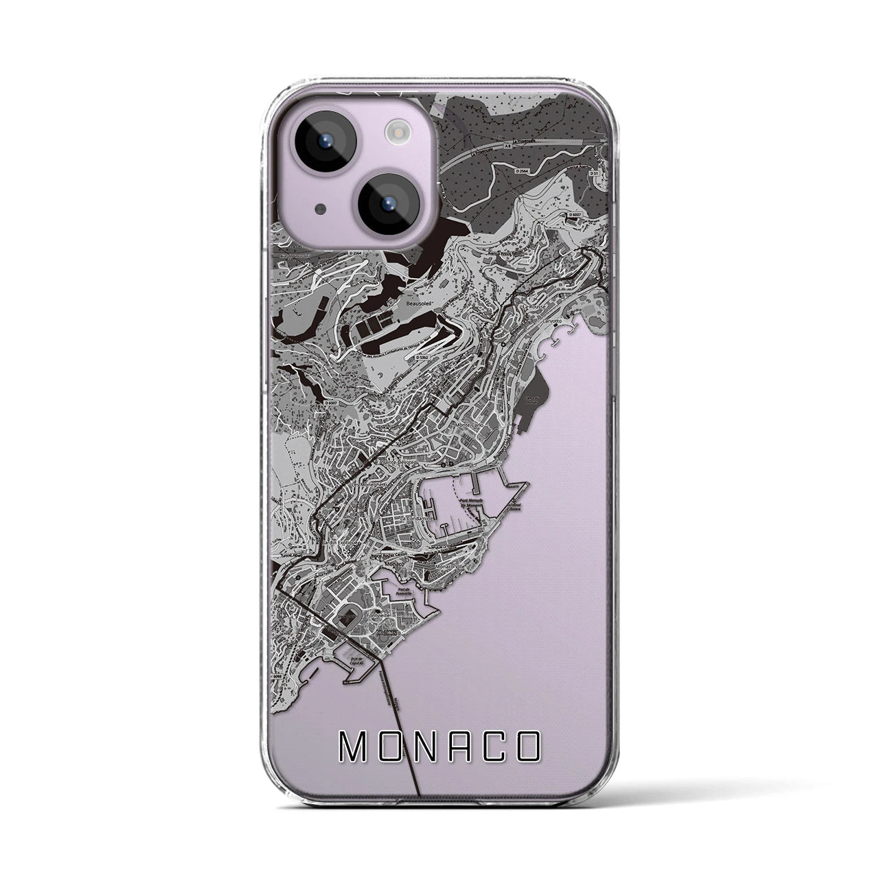 【モナコ】地図柄iPhoneケース(クリアタイプ)モノトーン・iPhone 14 用