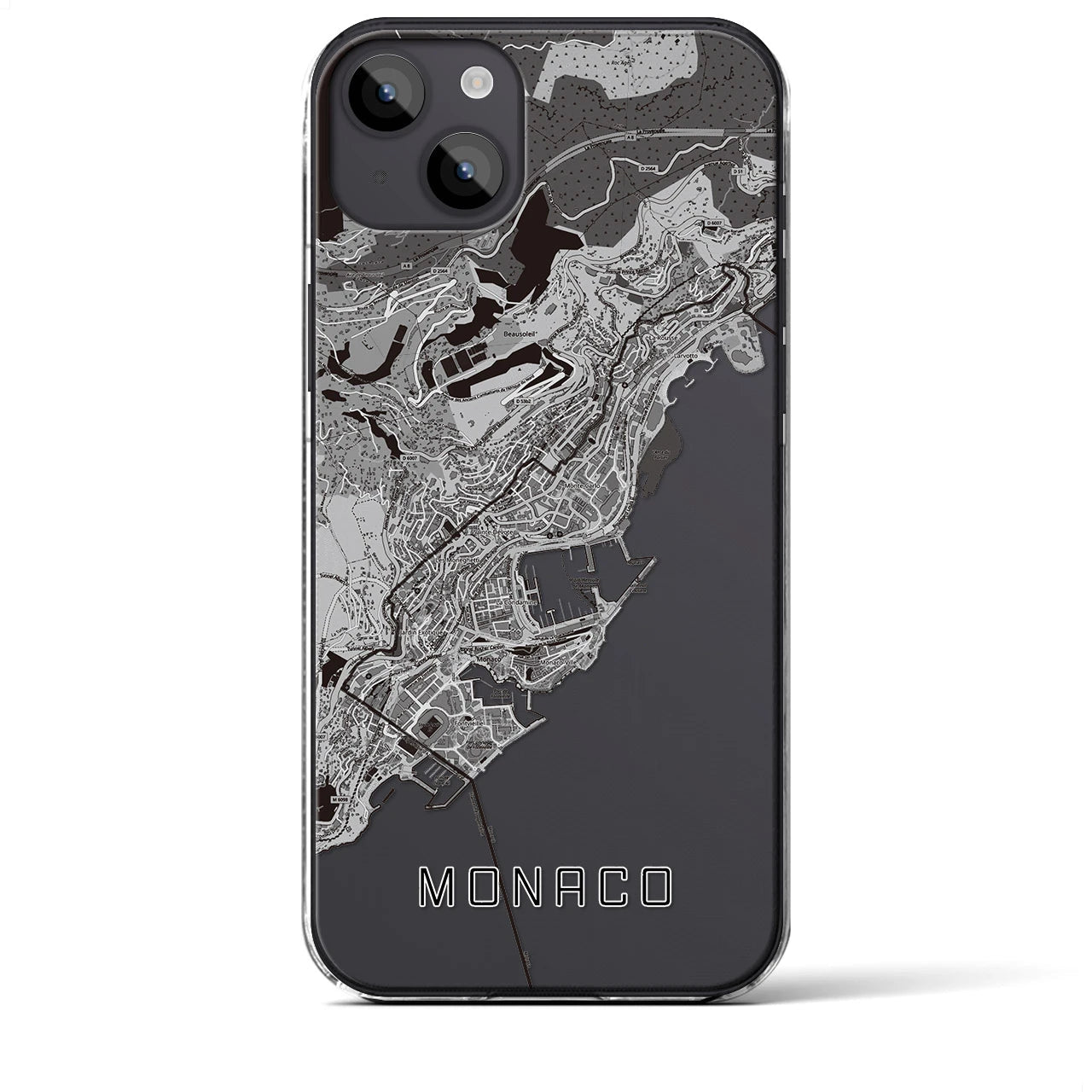 【モナコ】地図柄iPhoneケース(クリアタイプ)モノトーン・iPhone 14 Plus 用