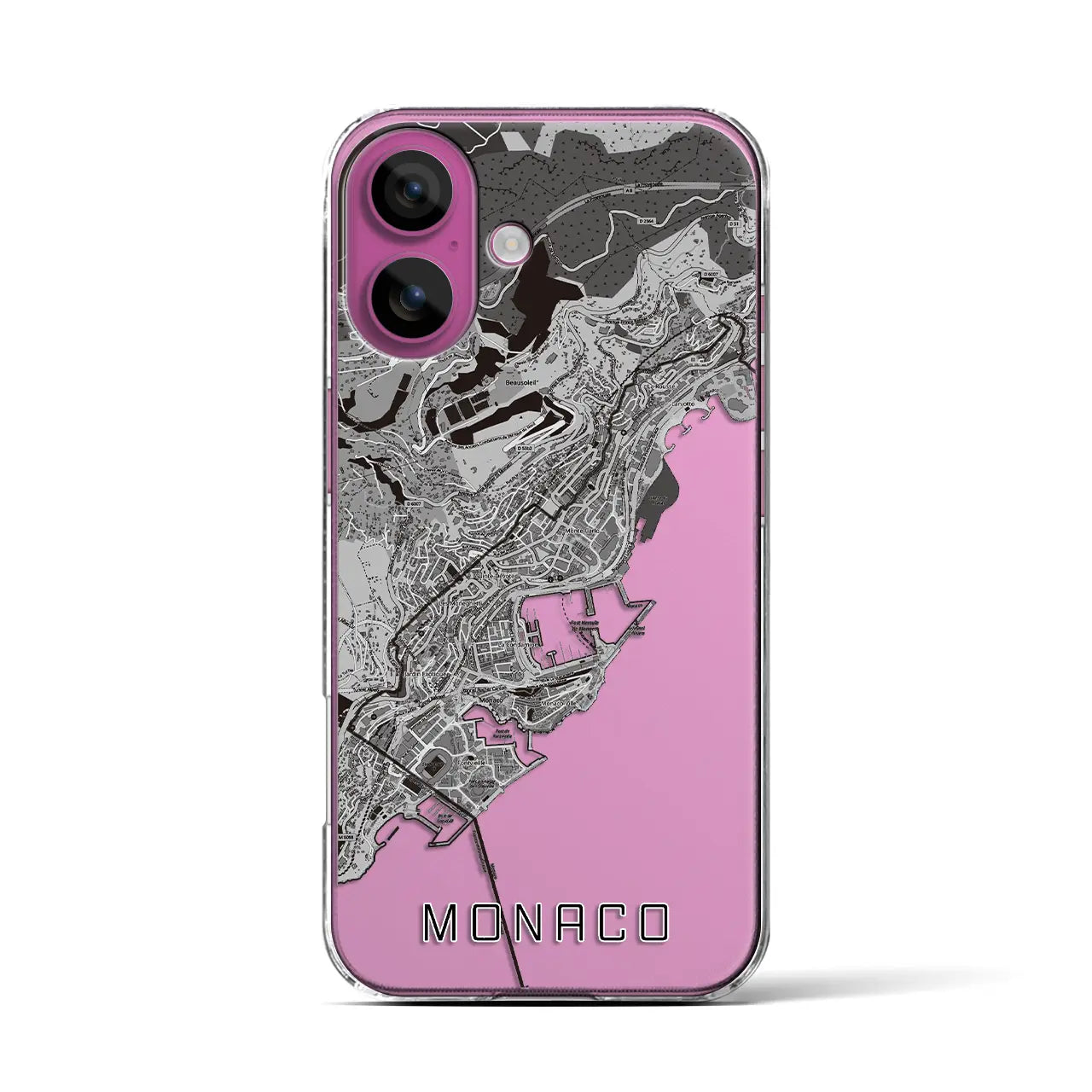 【モナコ】地図柄iPhoneケース(クリアタイプ)モノトーン・iPhone 16 Pro 用