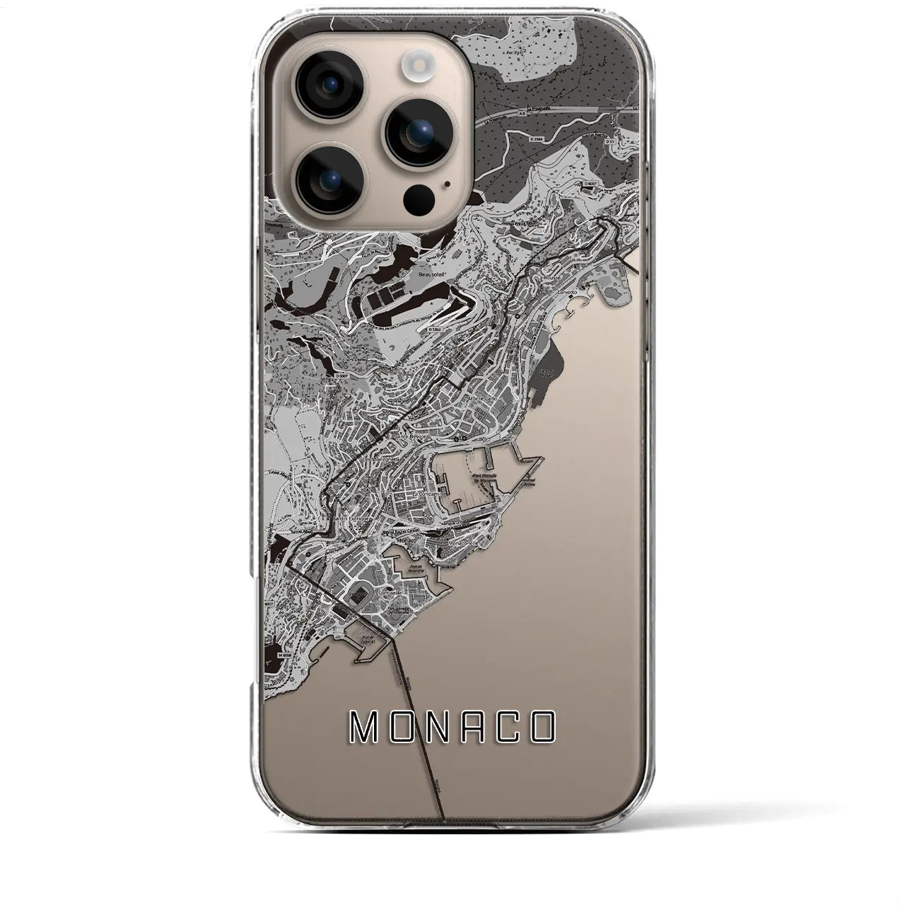 【モナコ】地図柄iPhoneケース(クリアタイプ)モノトーン・iPhone 16 Plus 用