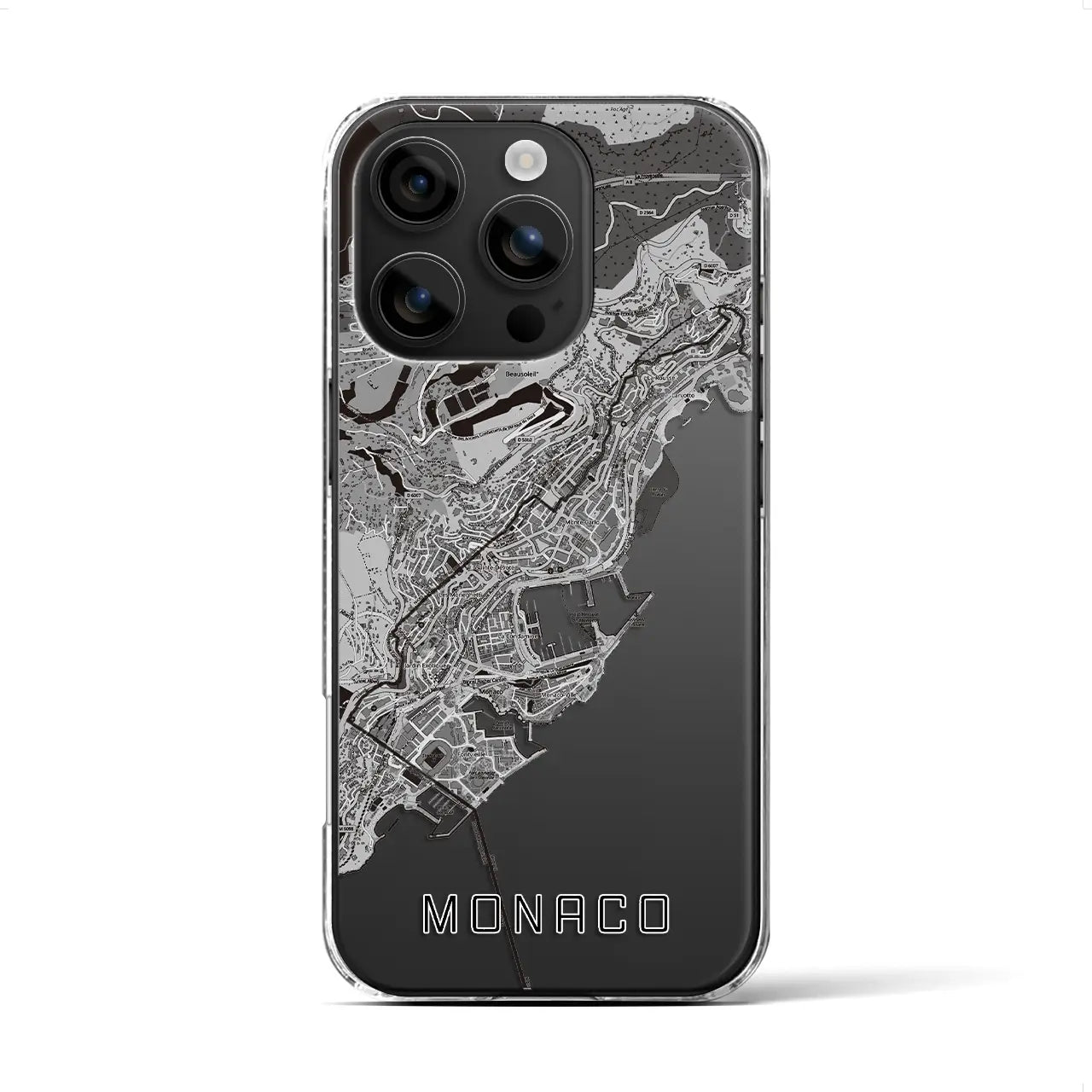 【モナコ】地図柄iPhoneケース(クリアタイプ)モノトーン・iPhone 16 用