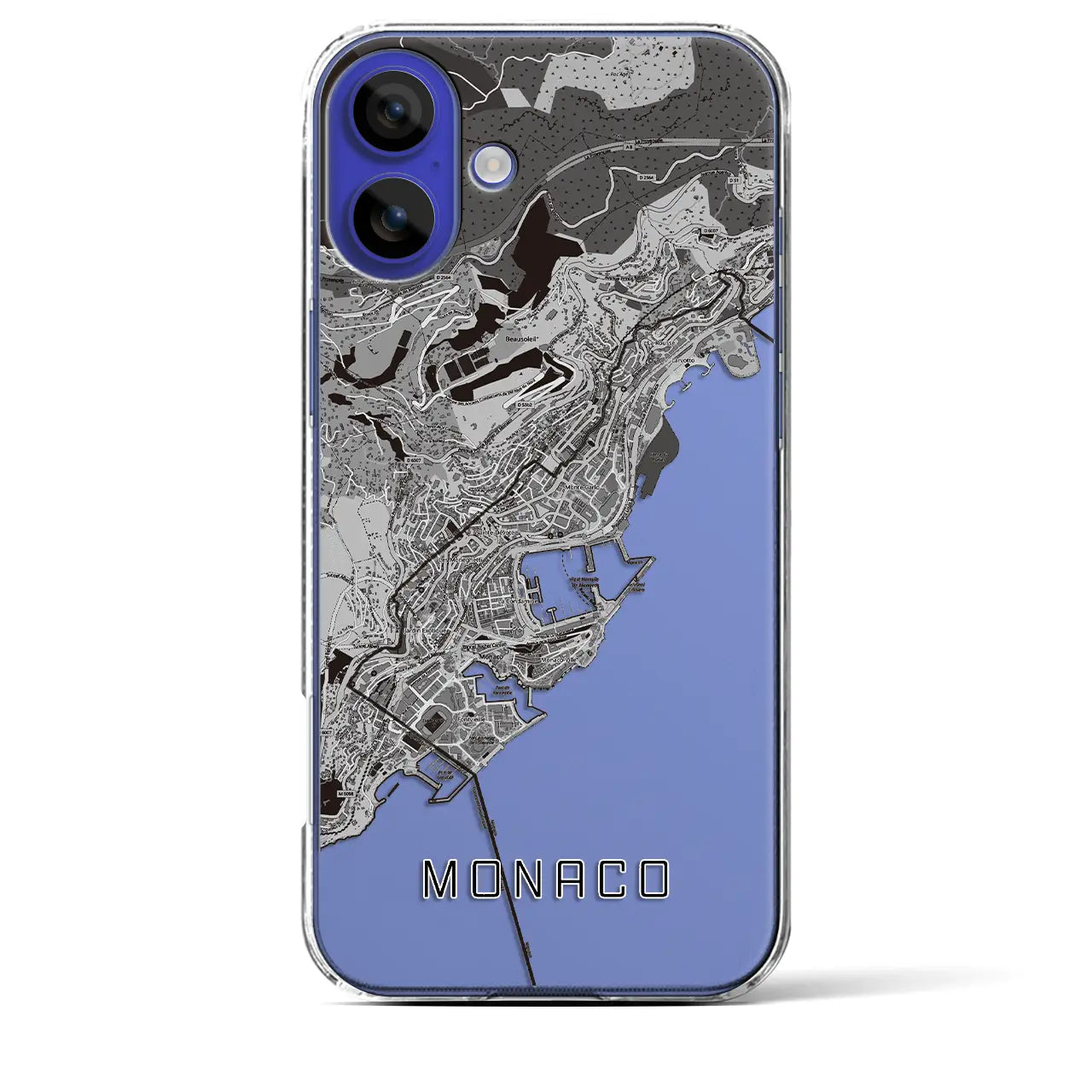 【モナコ】地図柄iPhoneケース(クリアタイプ)モノトーン・iPhone 16 Pro Max 用