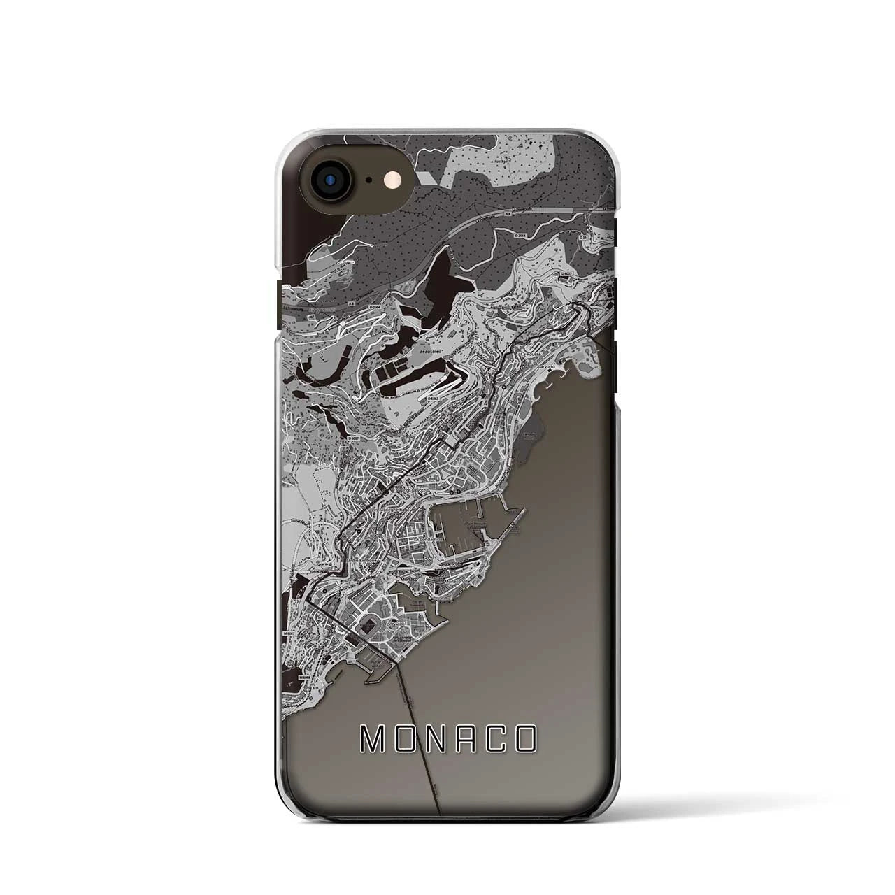 【モナコ】地図柄iPhoneケース(クリアタイプ)モノトーン・iPhone SE(第3 / 第2世代) / 8 / 7 / 6s / 6 用