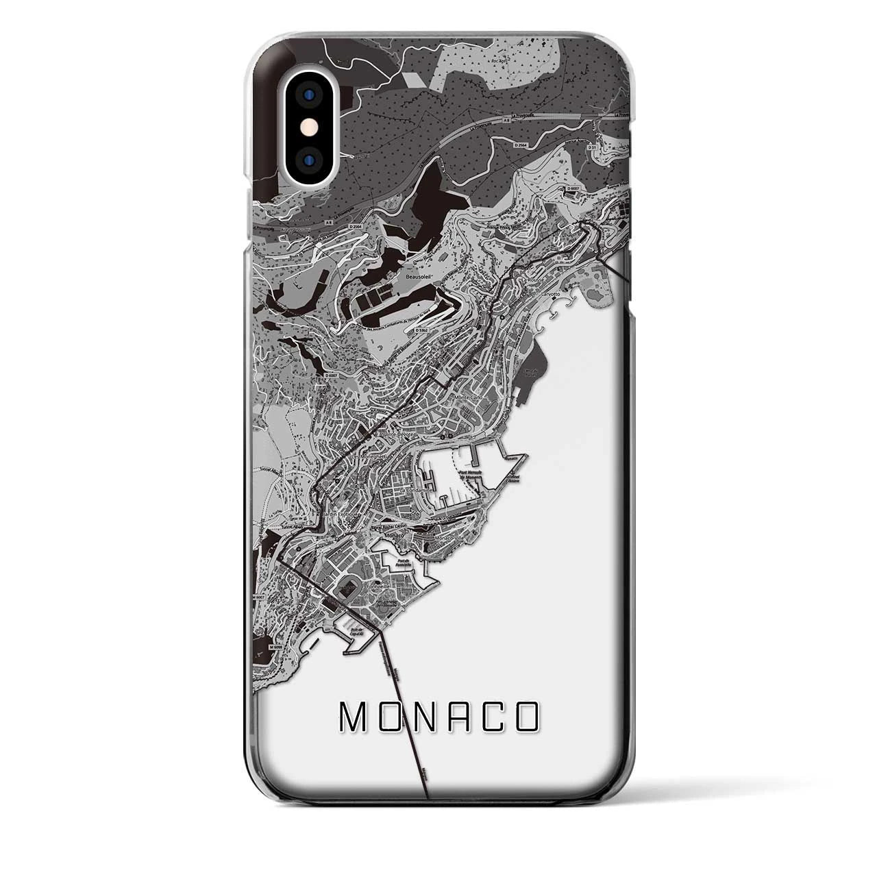 【モナコ】地図柄iPhoneケース(クリアタイプ)モノトーン・iPhone XS Max 用