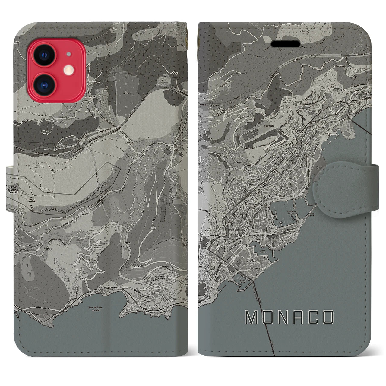 【モナコ】地図柄iPhoneケース(手帳タイプ)モノトーン・iPhone 11 用