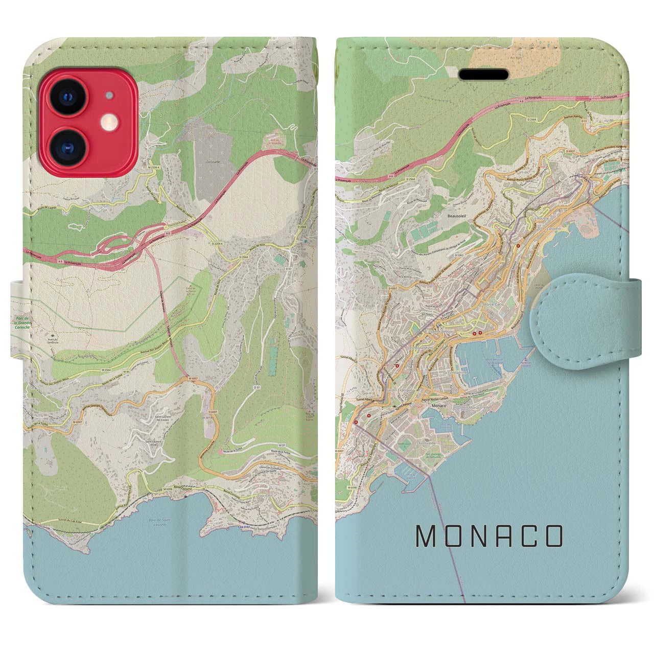 【モナコ】地図柄iPhoneケース(手帳タイプ)ナチュラル・iPhone 11 用