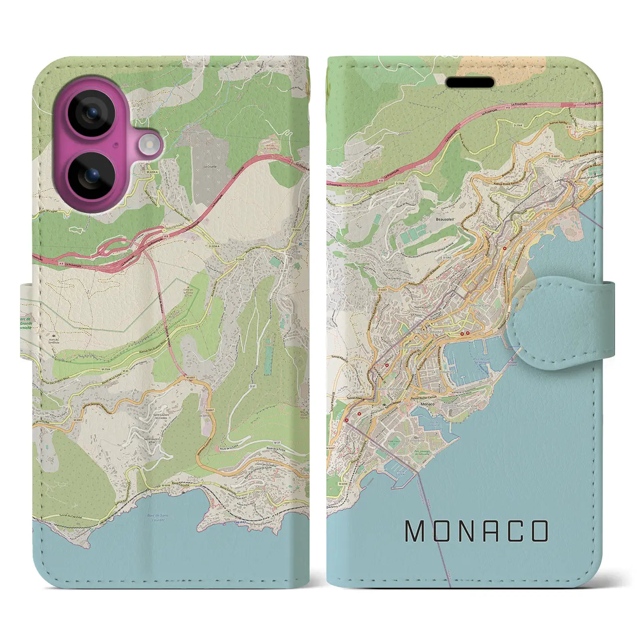 【モナコ】地図柄iPhoneケース(手帳タイプ)ナチュラル・iPhone 16 Pro 用