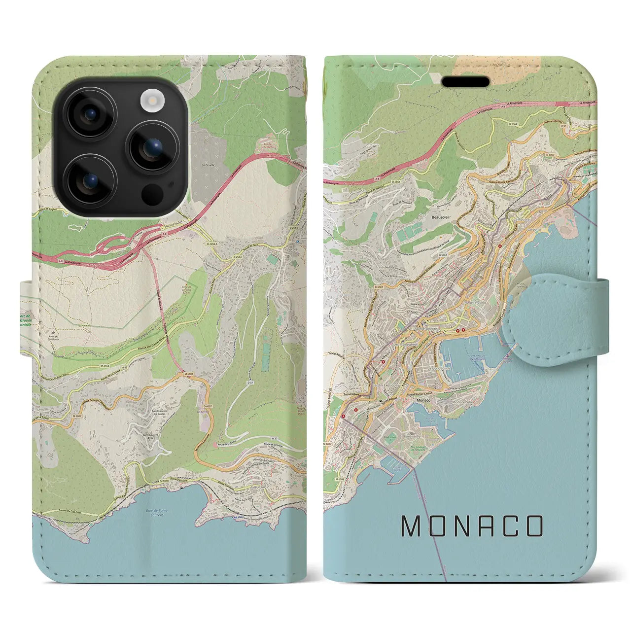 【モナコ】地図柄iPhoneケース(手帳タイプ)ナチュラル・iPhone 16 用