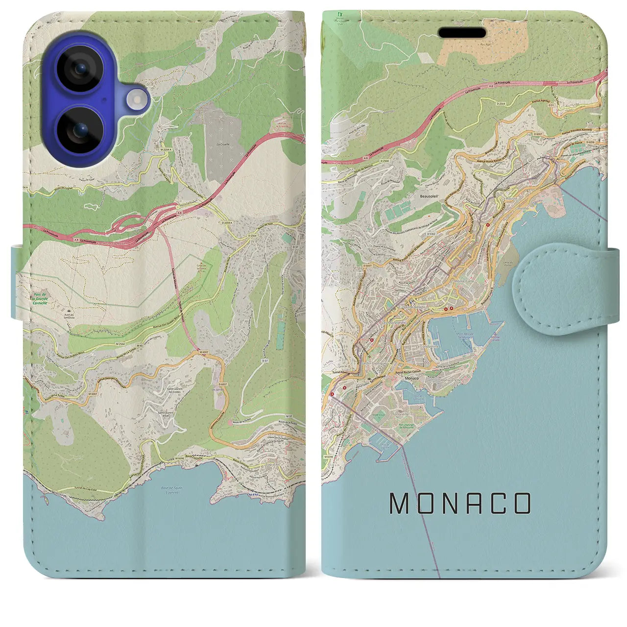 【モナコ】地図柄iPhoneケース(手帳タイプ)ナチュラル・iPhone 16 Pro Max 用