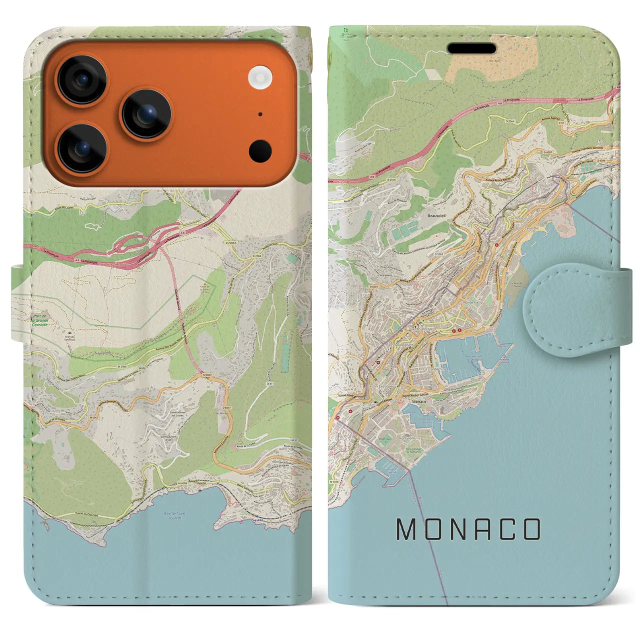 【モナコ】地図柄iPhoneケース(手帳タイプ)