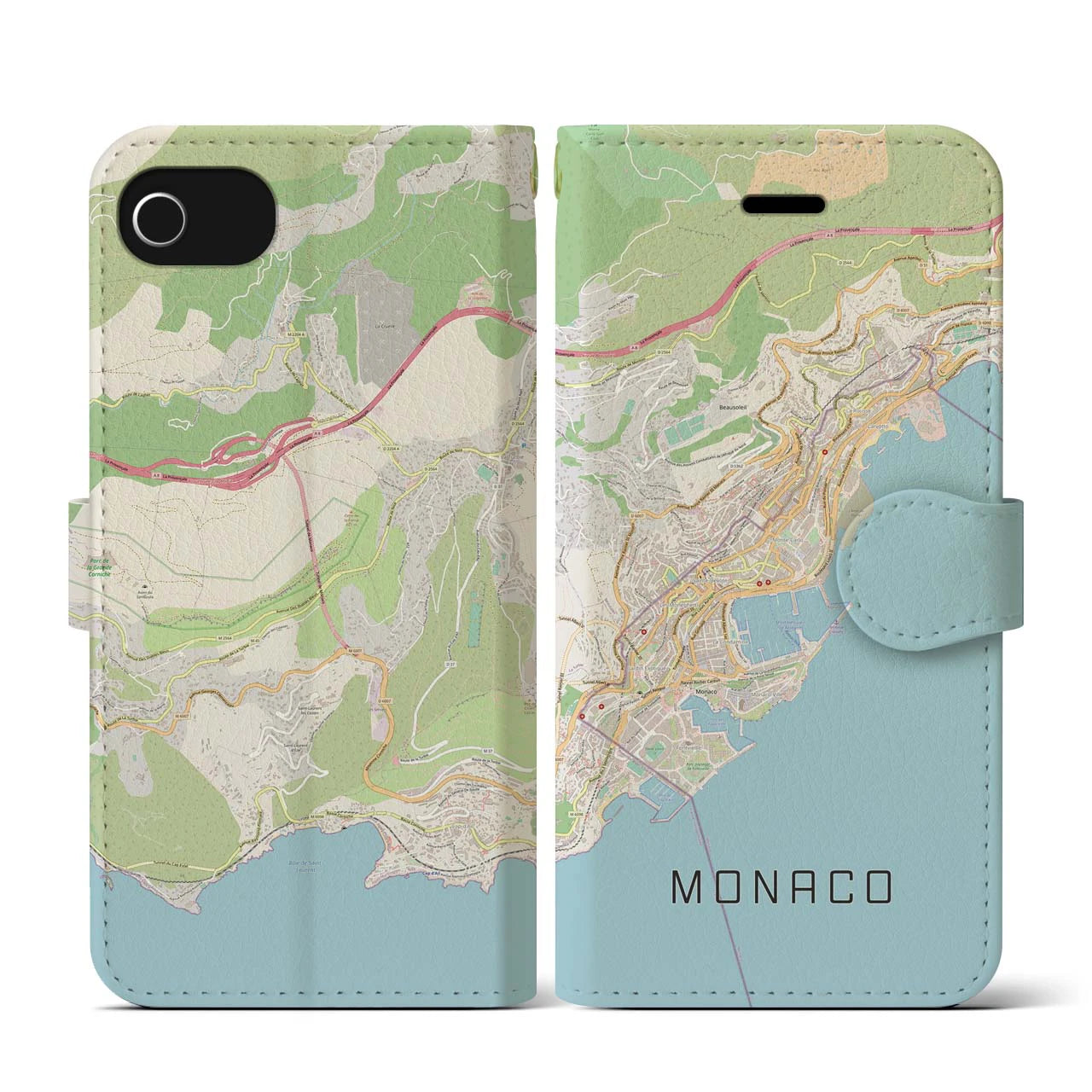【モナコ】地図柄iPhoneケース(手帳タイプ)ナチュラル・iPhone SE(第3 / 第2世代) / 8 / 7 / 6s / 6 用