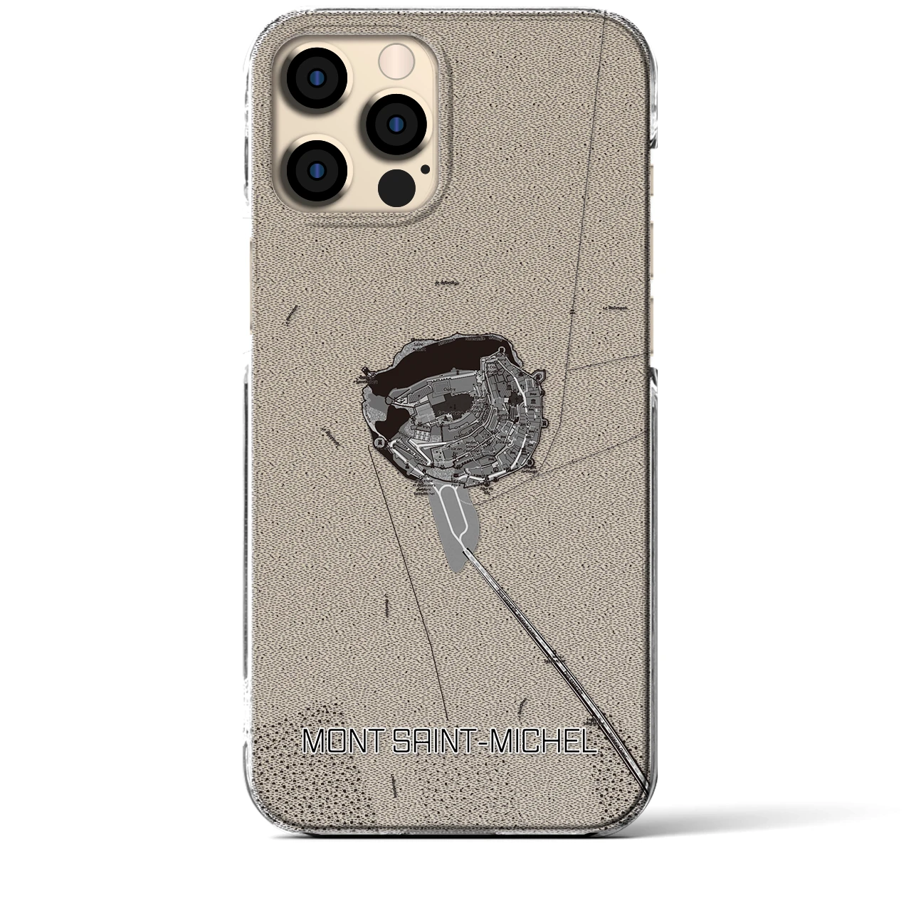 【モン・サン=ミシェル(フランス)】地図柄iPhoneケース(クリアタイプ)モノトーン・iPhone 12 Pro Max 用