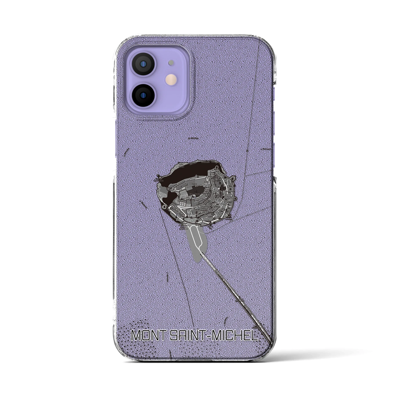 【モン・サン=ミシェル(フランス)】地図柄iPhoneケース(クリアタイプ)モノトーン・iPhone 12 / 12 Pro 用