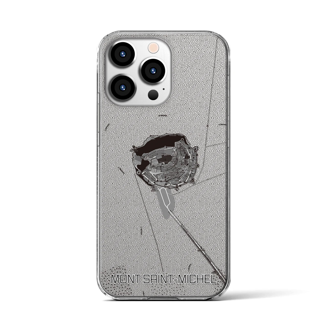 【モン・サン=ミシェル(フランス)】地図柄iPhoneケース(クリアタイプ)モノトーン・iPhone 13 Pro 用