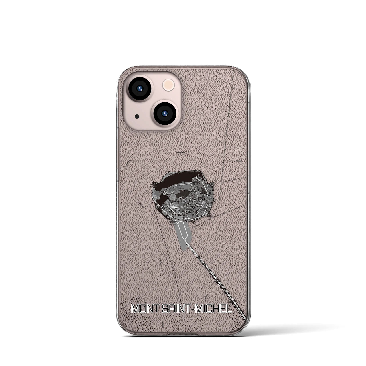 【モン・サン=ミシェル(フランス)】地図柄iPhoneケース(クリアタイプ)モノトーン・iPhone 13 mini 用