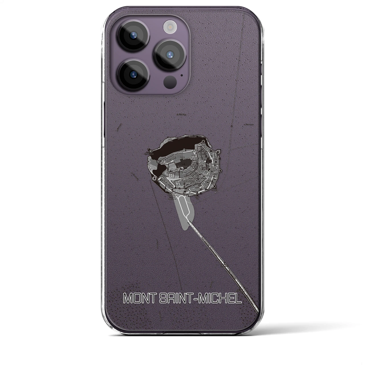 【モン・サン=ミシェル(フランス)】地図柄iPhoneケース(クリアタイプ)モノトーン・iPhone 14 Pro Max 用