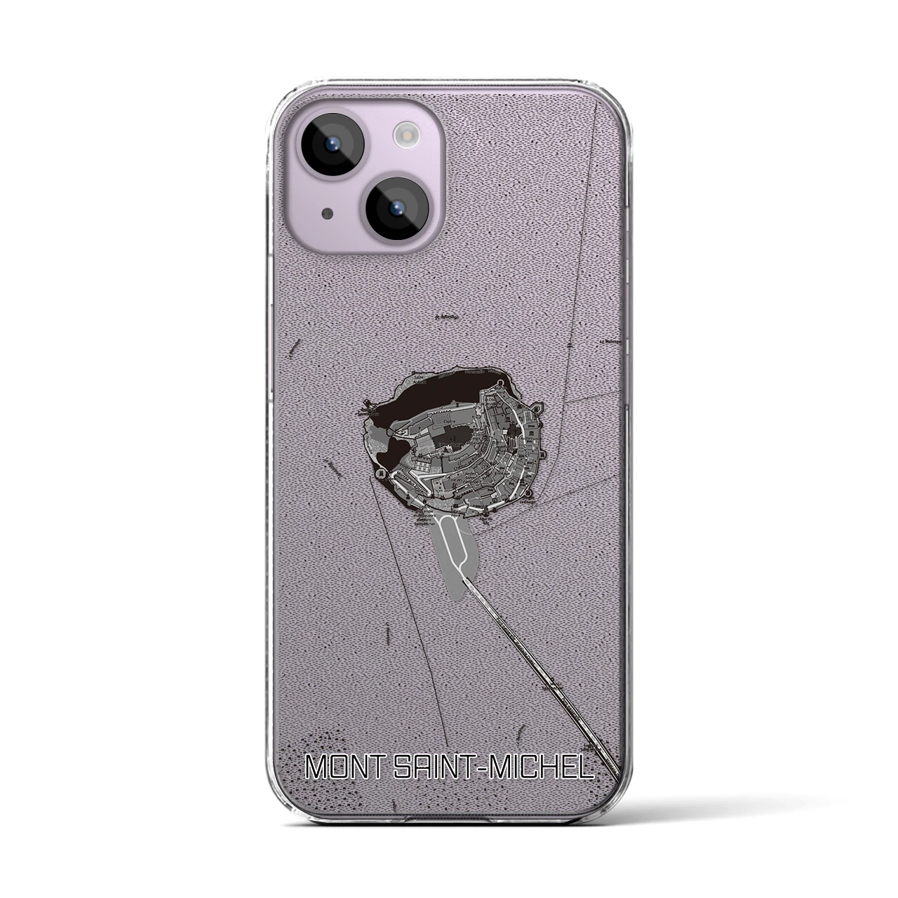 【モン・サン=ミシェル(フランス)】地図柄iPhoneケース(クリアタイプ)モノトーン・iPhone 14 用