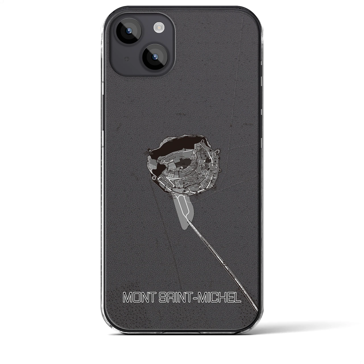 【モン・サン=ミシェル(フランス)】地図柄iPhoneケース(クリアタイプ)モノトーン・iPhone 14 Plus 用