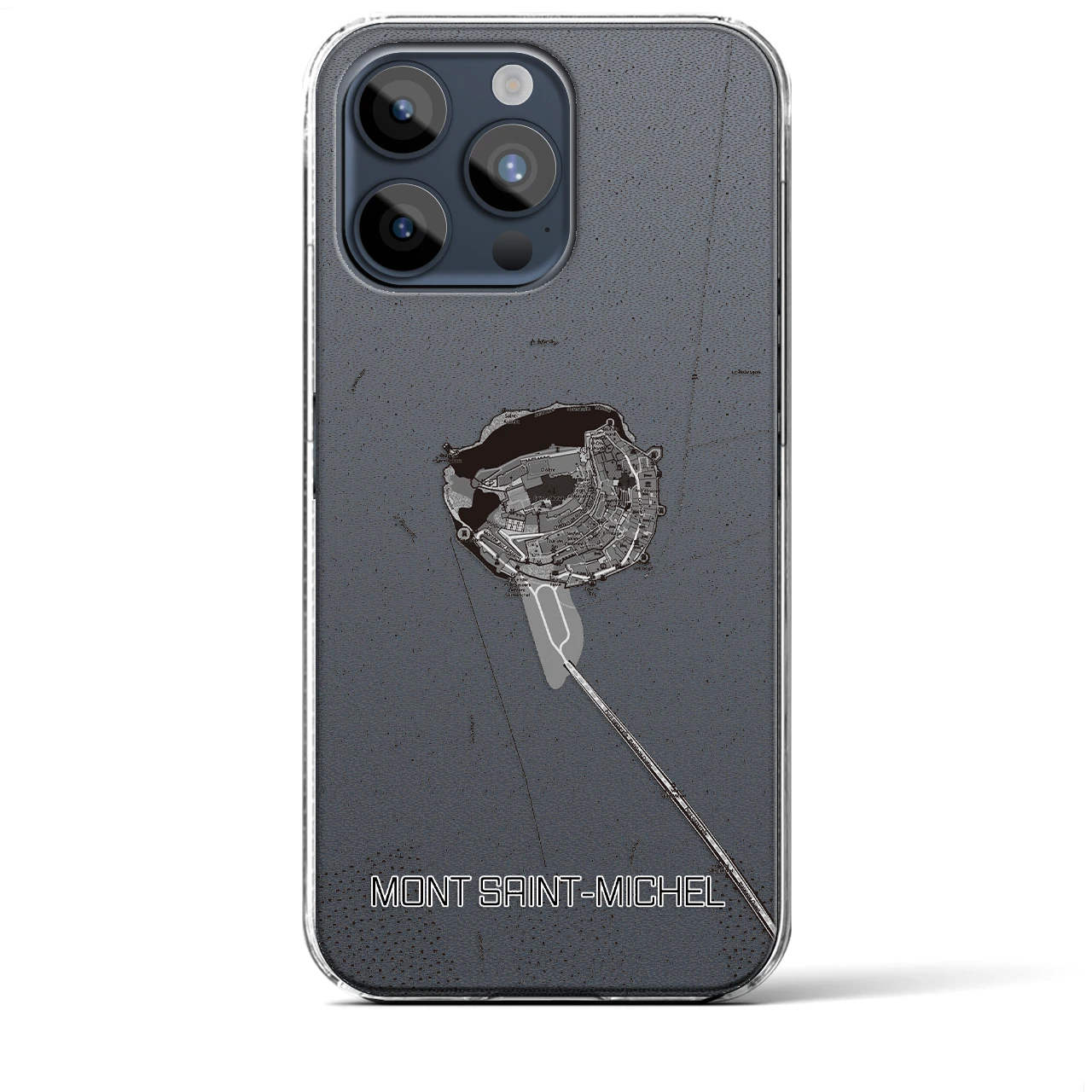 【モン・サン=ミシェル(フランス)】地図柄iPhoneケース(クリアタイプ)モノトーン・iPhone 15 Pro Max 用