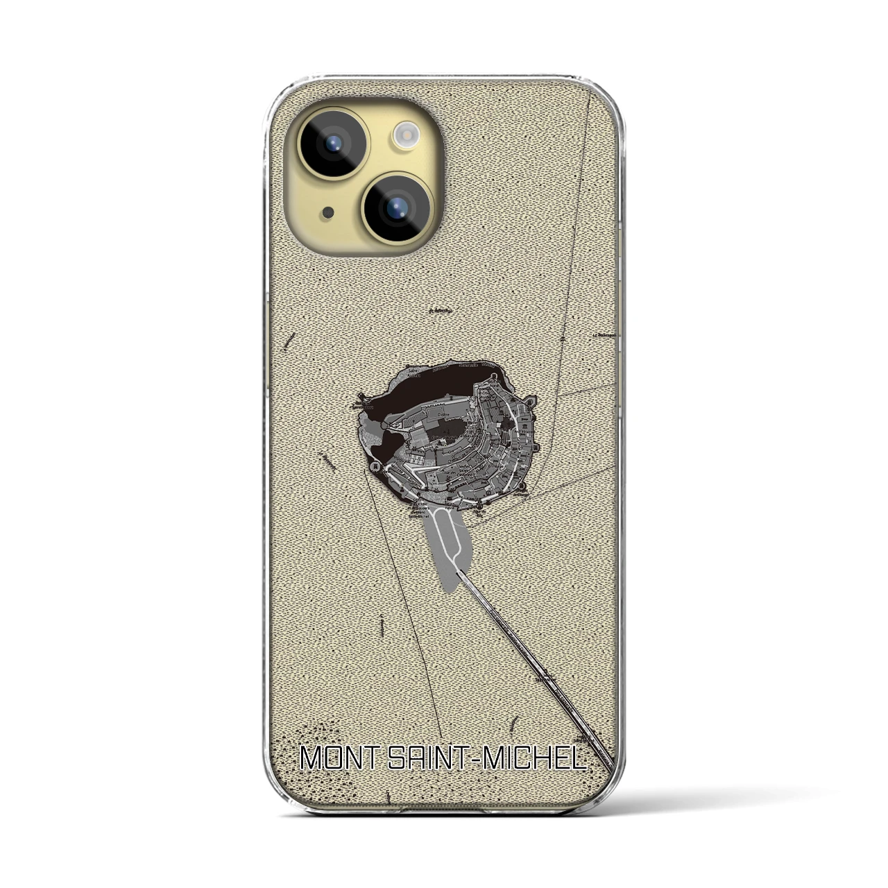 【モン・サン=ミシェル(フランス)】地図柄iPhoneケース(クリアタイプ)モノトーン・iPhone 15 用