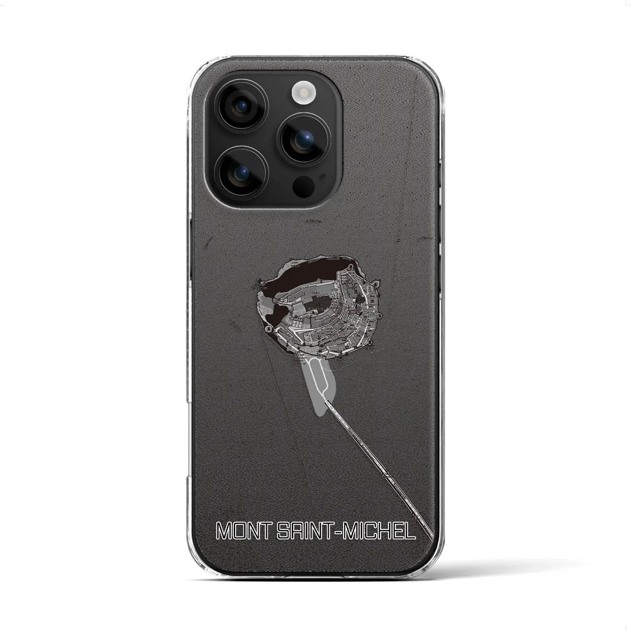 【モン・サン=ミシェル(フランス)】地図柄iPhoneケース(クリアタイプ)モノトーン・iPhone 16 用