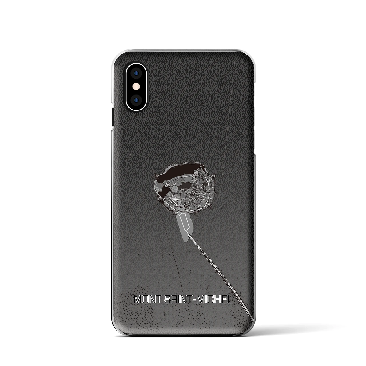 【モン・サン=ミシェル(フランス)】地図柄iPhoneケース(クリアタイプ)モノトーン・iPhone XS / X 用