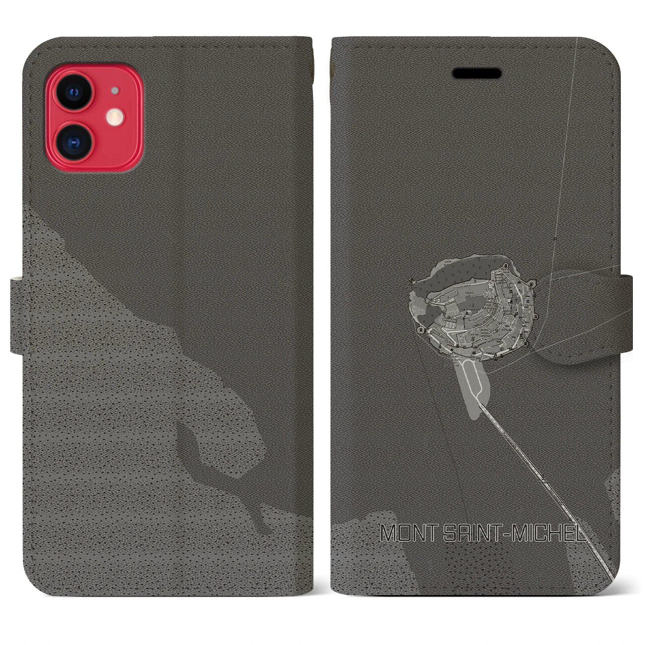 【モン・サン=ミシェル(フランス)】地図柄iPhoneケース(手帳タイプ)モノトーン・iPhone 11 用