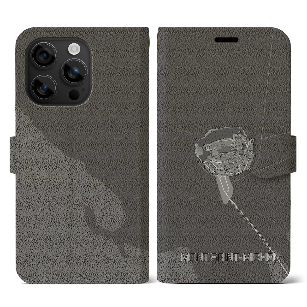 【モン・サン=ミシェル(フランス)】地図柄iPhoneケース(手帳タイプ)モノトーン・iPhone 16 用