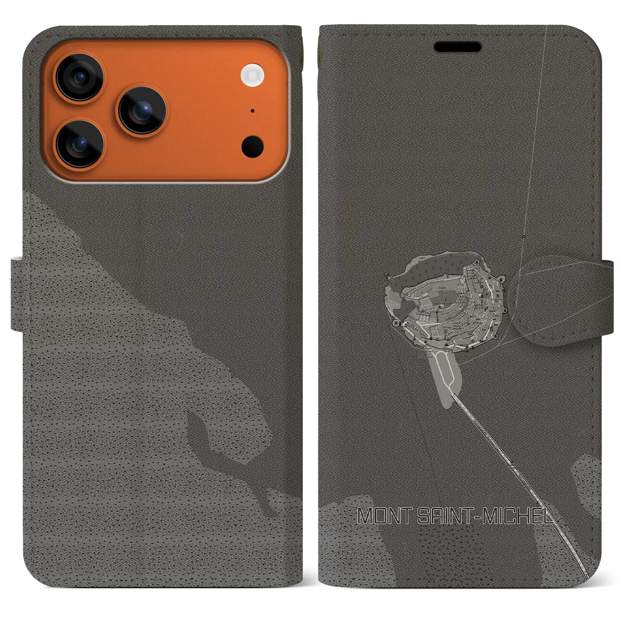 【モン・サン=ミシェル(フランス)】地図柄iPhoneケース(手帳タイプ)